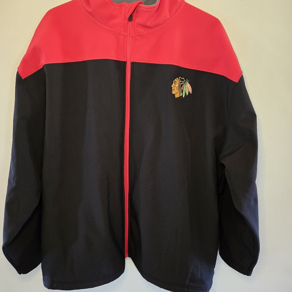 Chicago Blackhawks Mens 2XL Jacket NHL Licensed Black Red  Fleece Lined